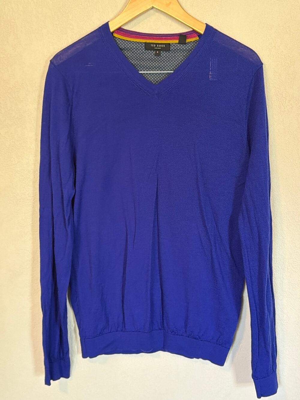 Ted Baker Women’s 100% Wool Blue V-Neck Sweater, SZ 4 (M)